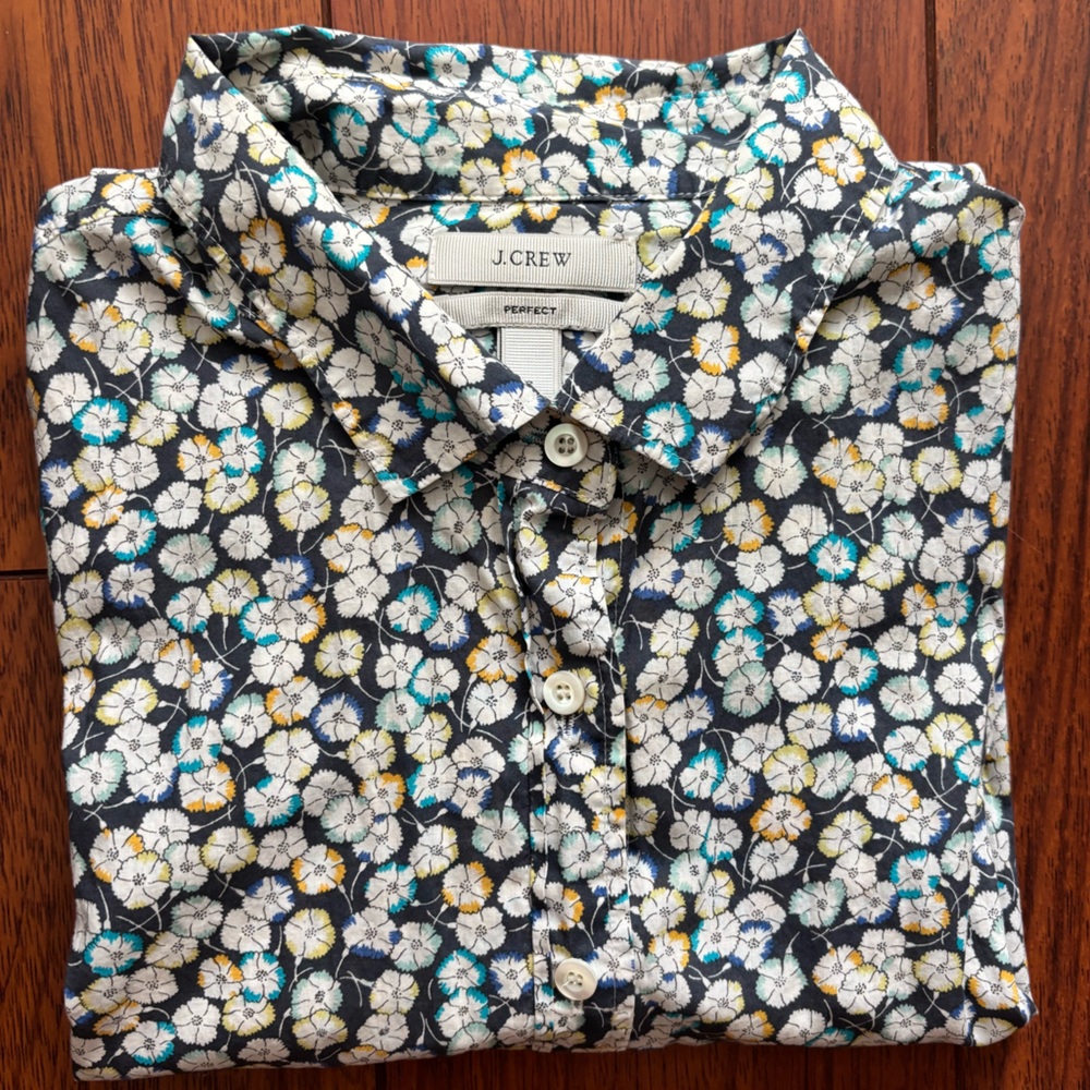 100% cotton J. Crew Floral Cotton Shirt  - Black, White, Yellow, Blue Size 2